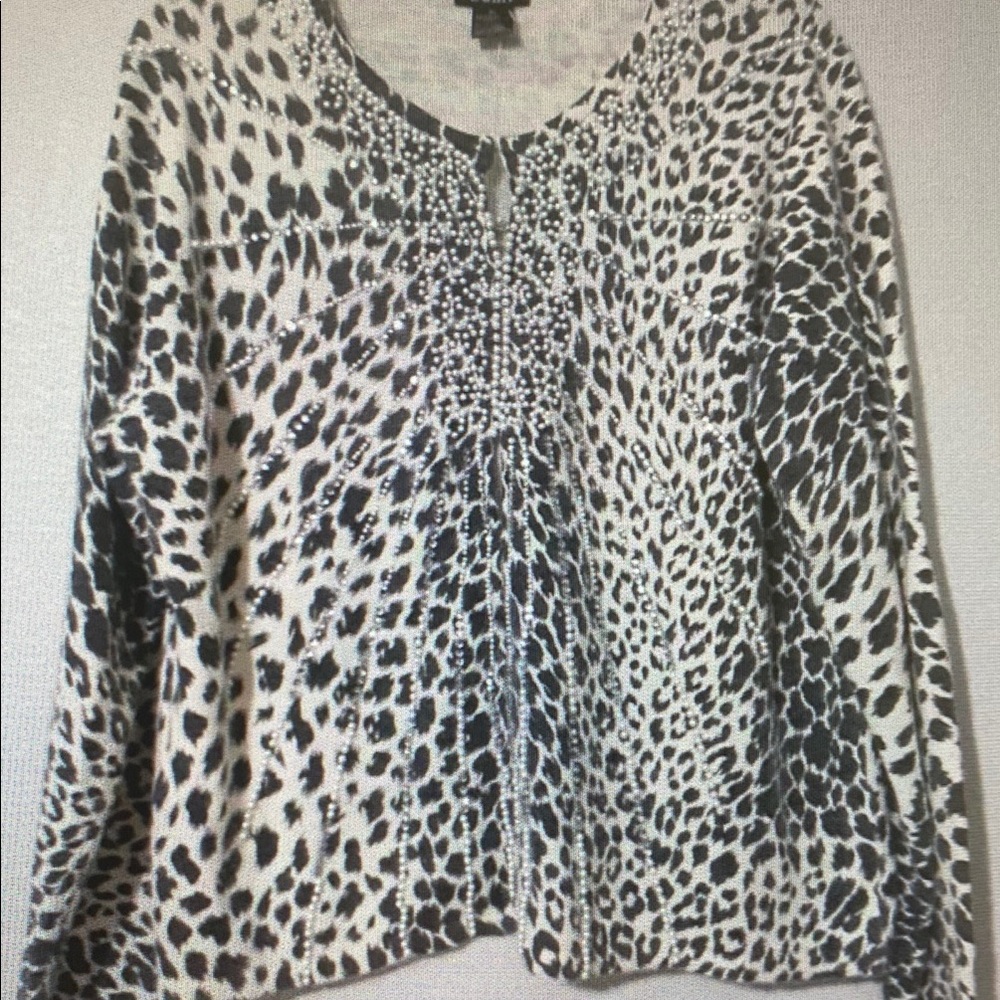 Cami NYC Black and White Animal Print Cardigan with Beaded Front
